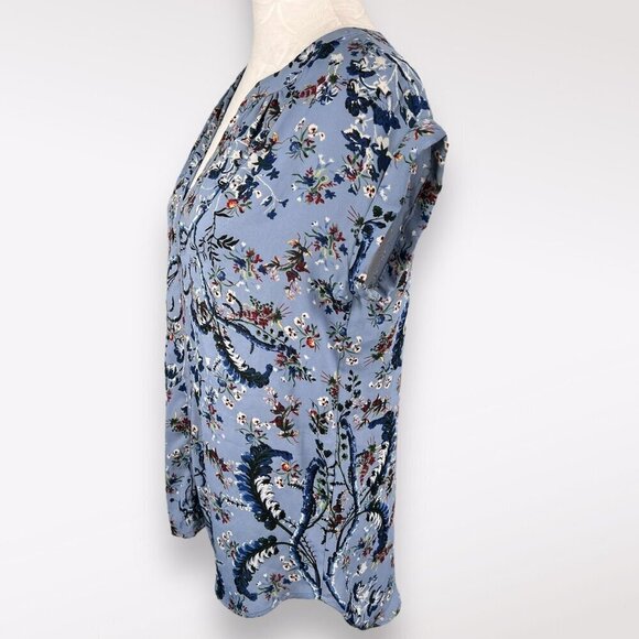 Philosophy Blue Floral Print Short Sleeve Blouse V-Neck XS - Picture 4 of 8